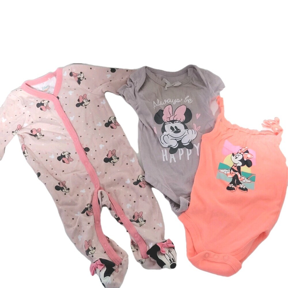 Disney Baby Minnie Mouse Clothes 3-6 Month Baby Girl Lot of 3 Sleeper One-Pieces